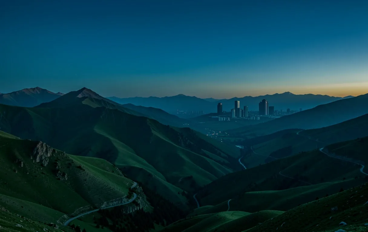 Almaty landscape at sunset